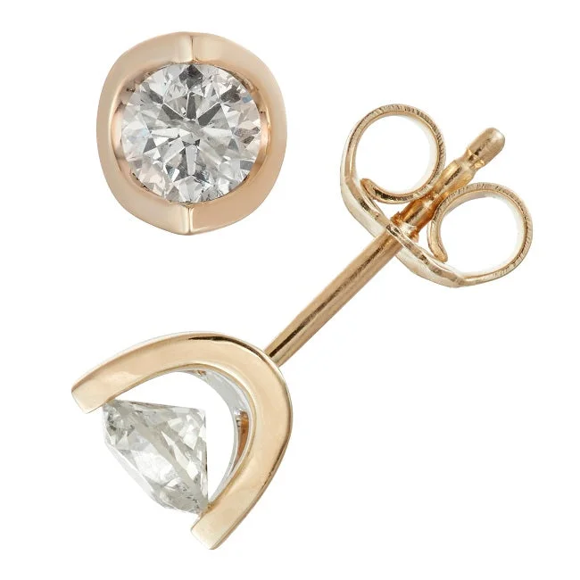 Sparkling Drop Earrings-1 CTW Diamond Solitaire Stud Tension Set Earrings in 14KT Yellow Gold