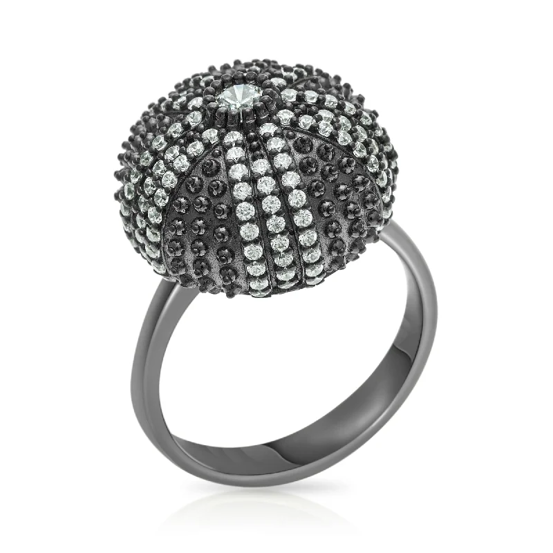 Customizable Engagement Ring-Mini Sea Urchin Cocktail Ring - Black Rhodium