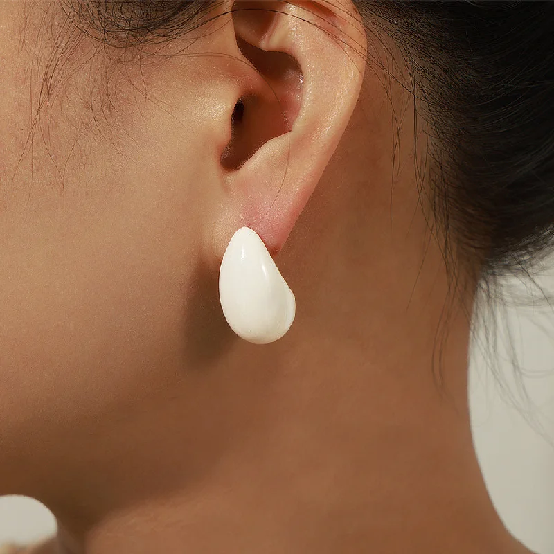 F519-Big, White Colored Glaze Earrings