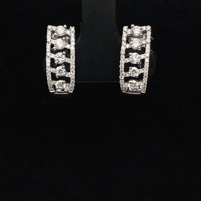 Diamond Dangle Earrings-Diamond Single Row Filigree Hoop Earrings in 18k White Gold - (#83-ERDIA248821)