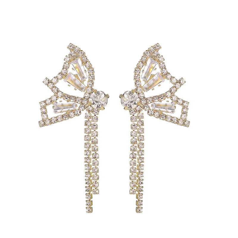 Yz975 Butterfly Rhinestone Tassel Ear Studs