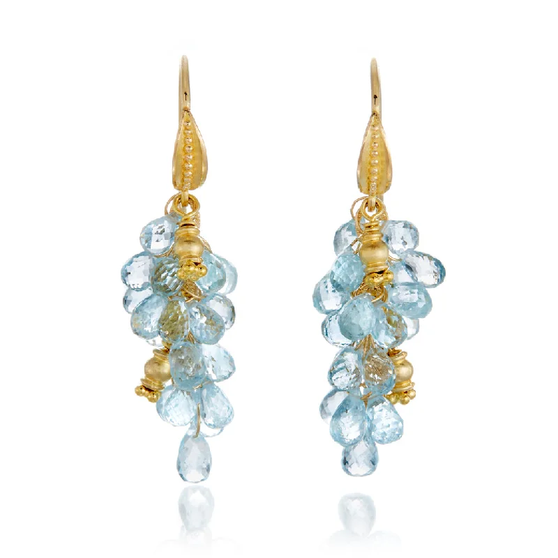 Statement Earrings for Weddings-Aquamarine Briolette Cluster Earrings