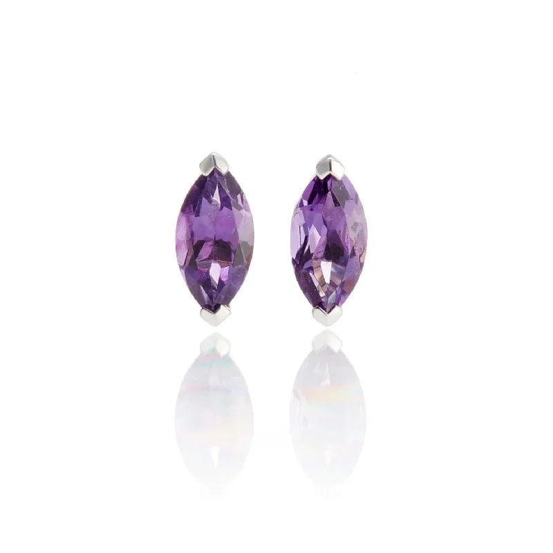 Silver Dangle Earrings-Amethyst Marquis Stud Earrings