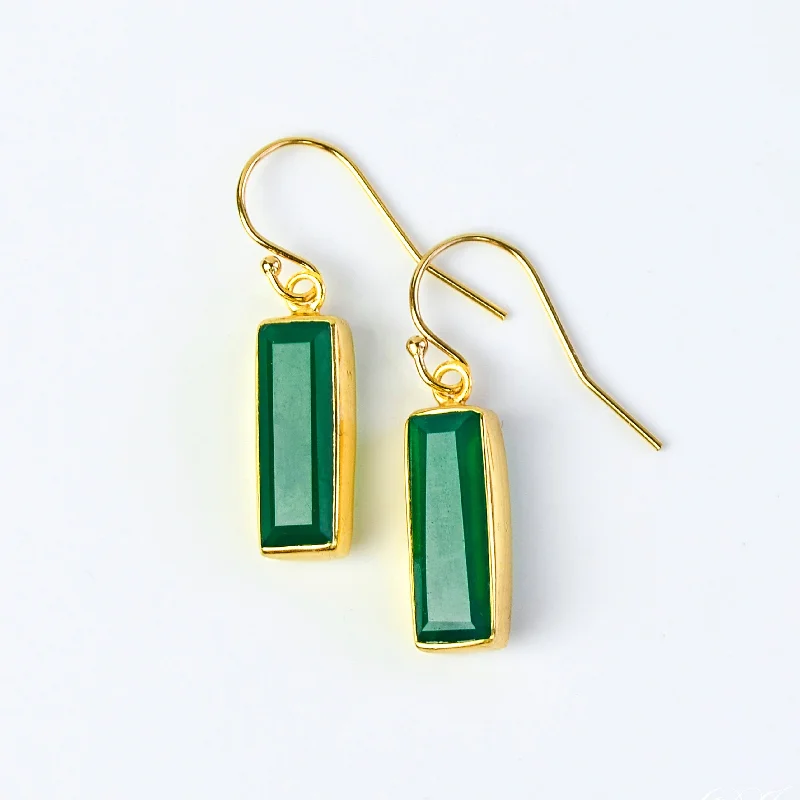 Round Diamond Earrings-Green Onyx Bar Earrings : May Birthstone : Adira Series