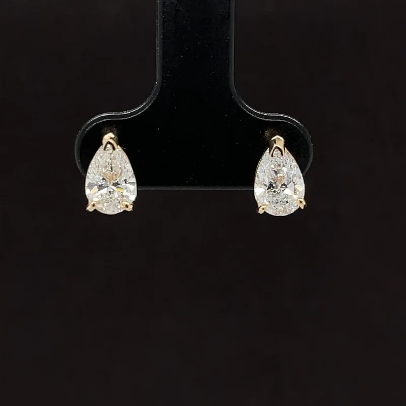 Chic Hoop Earrings-1 1/2ctw E-F/VS Lab Grown Pear Diamond Solitaire Stud Earrings in 14k Yellow Gold- IGI Certified - #257 PS150Y18R100