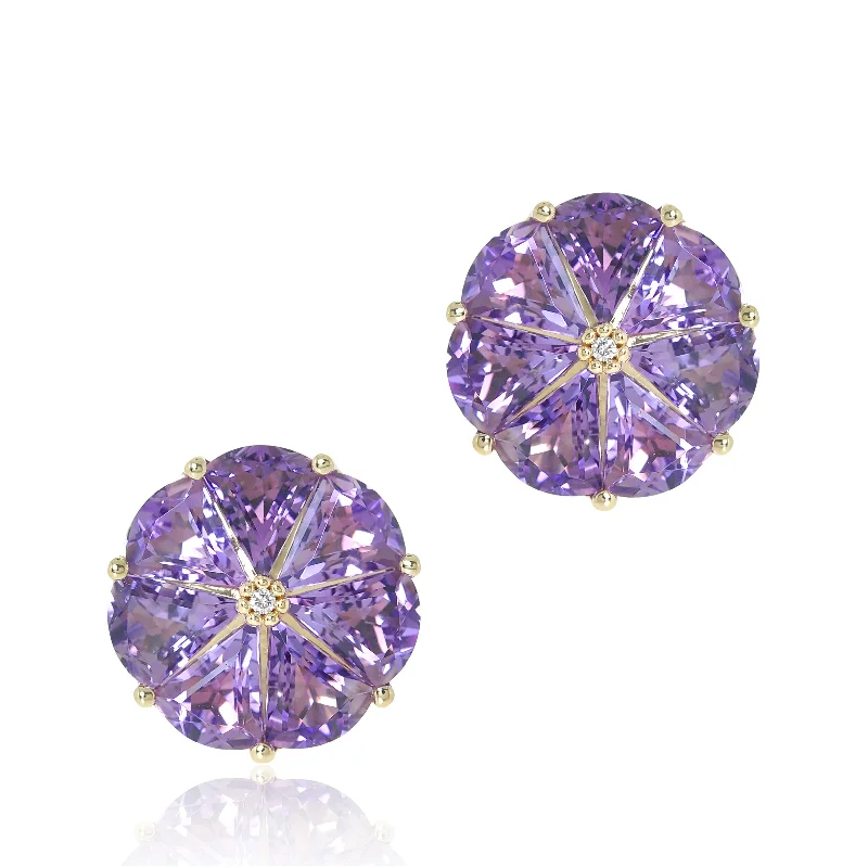 Small Hoop Earrings for Women-Pinwheel Earrings in Amethyst & Diamonds