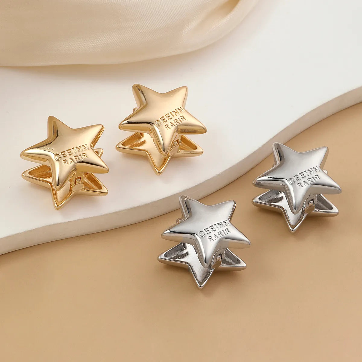 Trendy Silver Earrings-1 Pair Simple Style Pentagram Polishing Plating Copper 18k Gold Plated Ear Studs