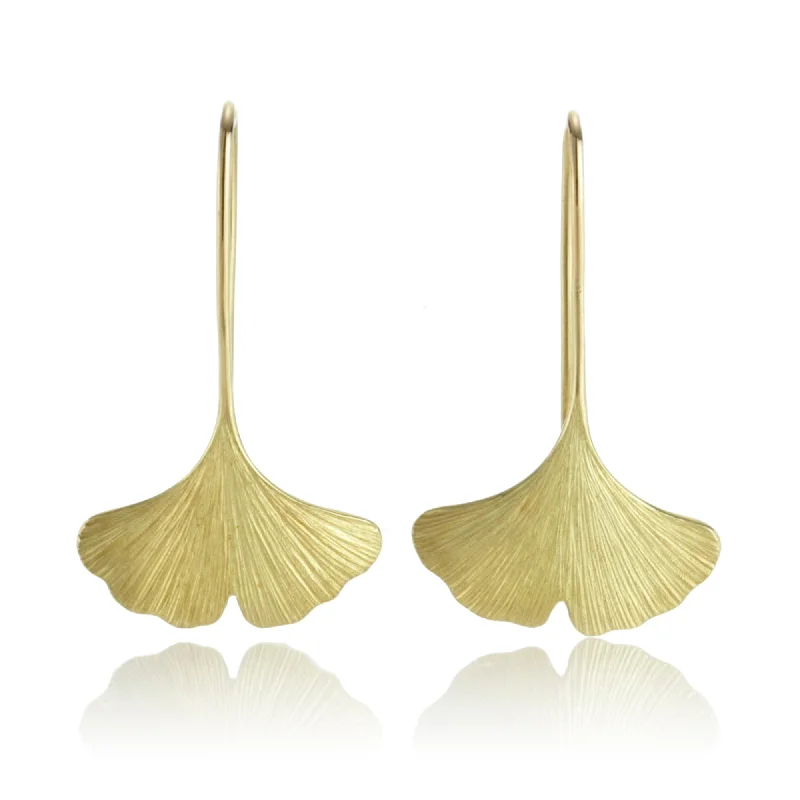 Stylish Hoop Earrings-Brushed Gold Ginkgo Leaf Drop Earrings