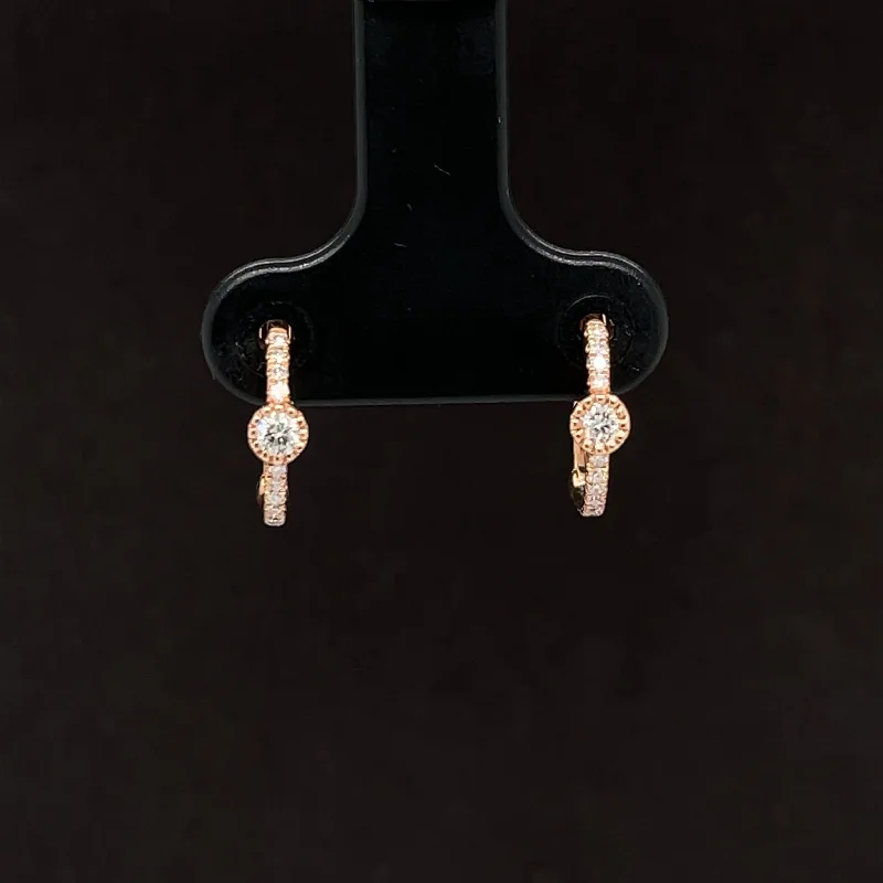 Small Gold Hoop Earrings-Tiara Diamond Huggie Hoop Earrings in 14k Rose Gold - #168 KAE59276A-003