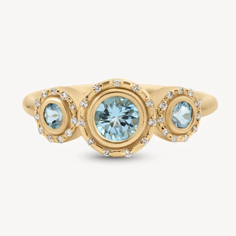 Wedding Rings for Couples-Aquamarine Spotlight Trinity Ring