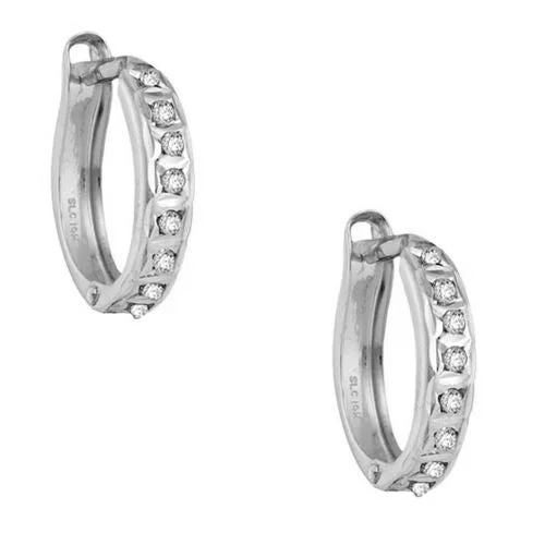 Chic Pearl Earrings-Diamond Fascination 14KT White Gold 12MM Diamond Accent Hoop Earrings