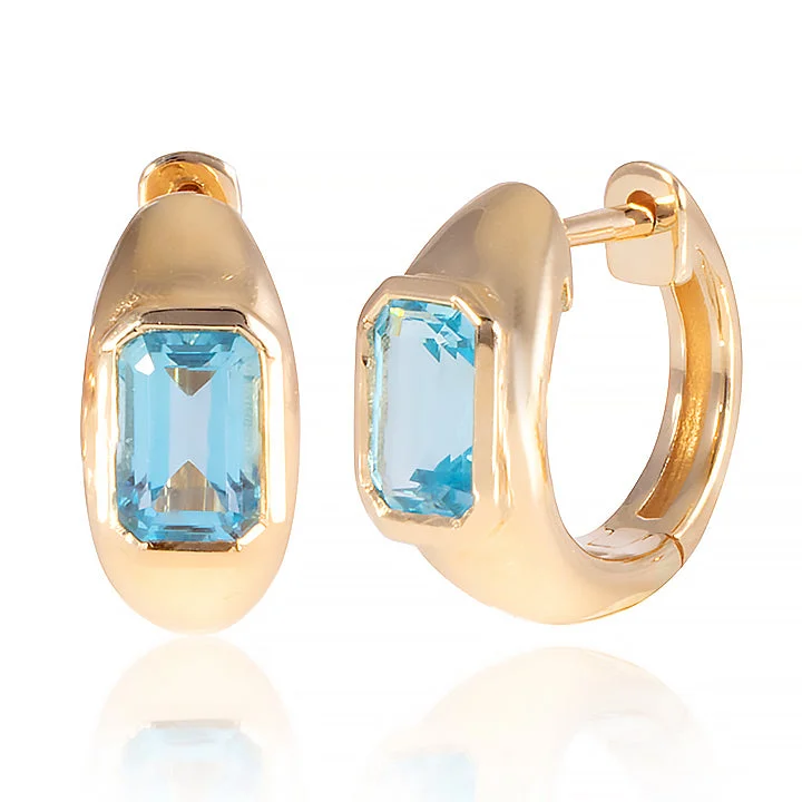 Simple Hoop Earrings-Blue Topaz Huggies