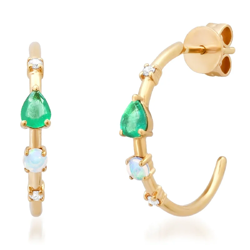 Rose Gold Hoop Earrings-Emerald Opal Hoops