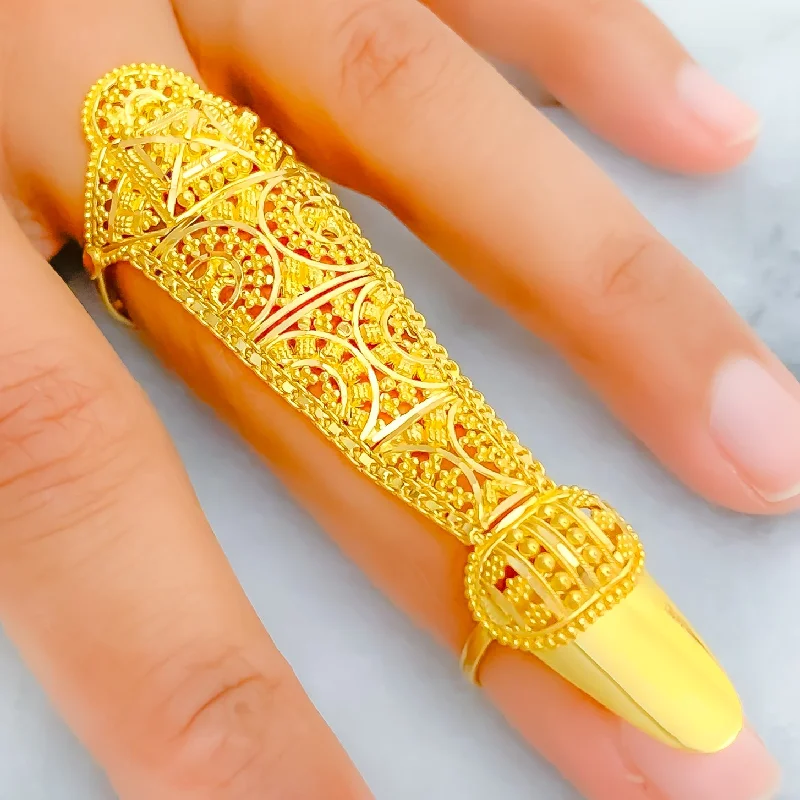 Gold Ring with Rubies-Exclusive Fine Beaded 22k Overall Gold Finger Ring