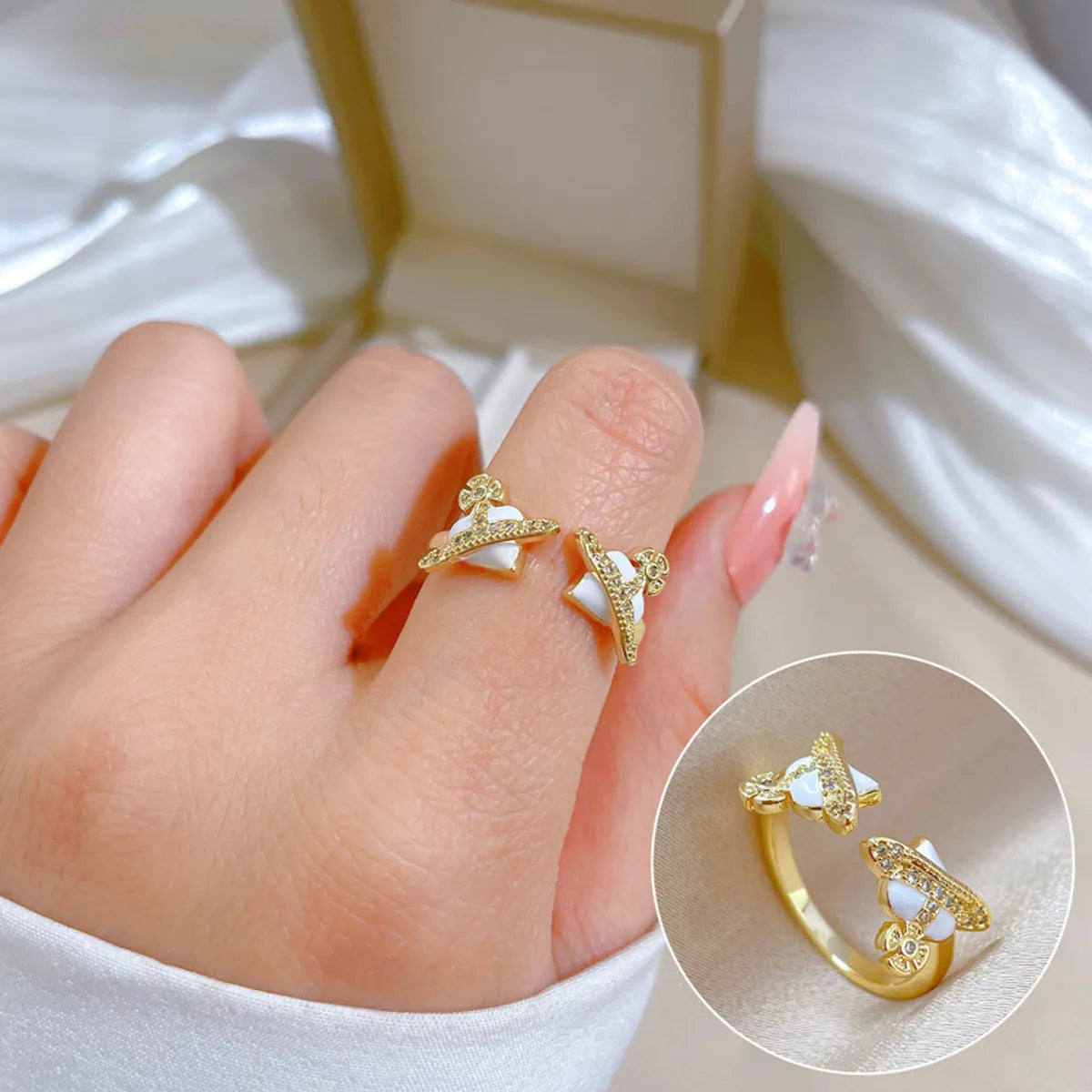 Trendy Stackable Rings-Fashion Heart Shape Brass Enamel Zircon Open Ring