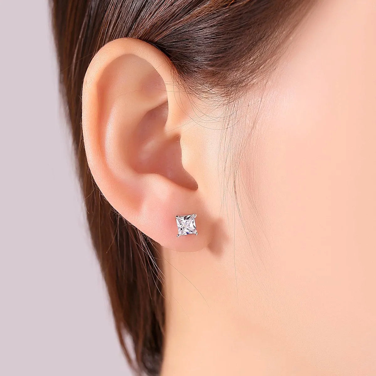 Gemstone Earrings for Brides-1 Pair Simple Style Square Plating Inlay Copper Zircon White Gold Plated Ear Studs