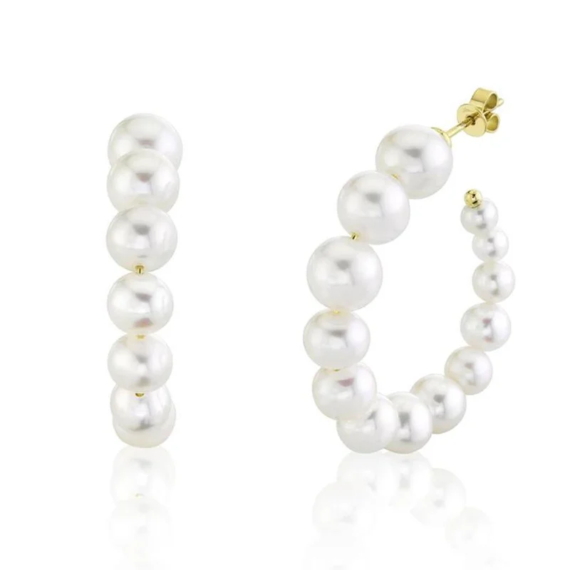 Retro Earrings for Women-Pearl Hoops