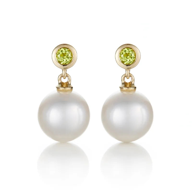 Vintage Wedding Earrings-Peridot & White Pearl Drop Earrings