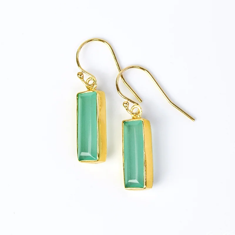 Wedding Earrings with Pearls-Aqua Chalcedony Bar Earrings : March Birthstone : Adira Series