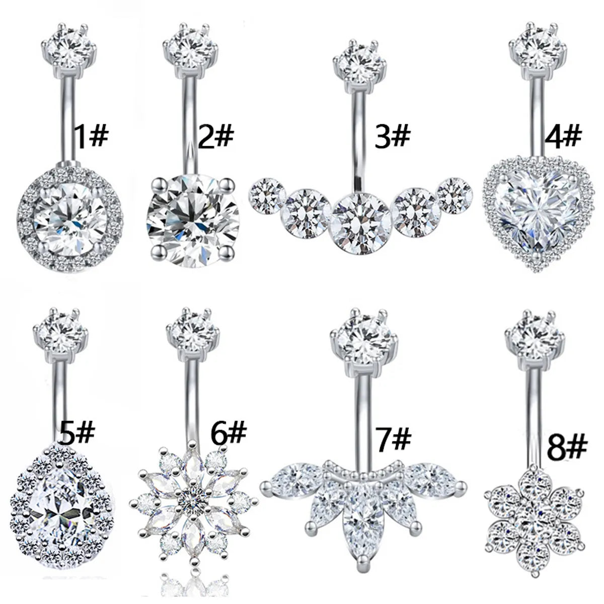 Silver Engagement Ring Set-Elegant Luxurious Animal Snowflake Stainless Steel Copper Plating Hollow Out Inlay Zircon White Gold Plated Belly Ring