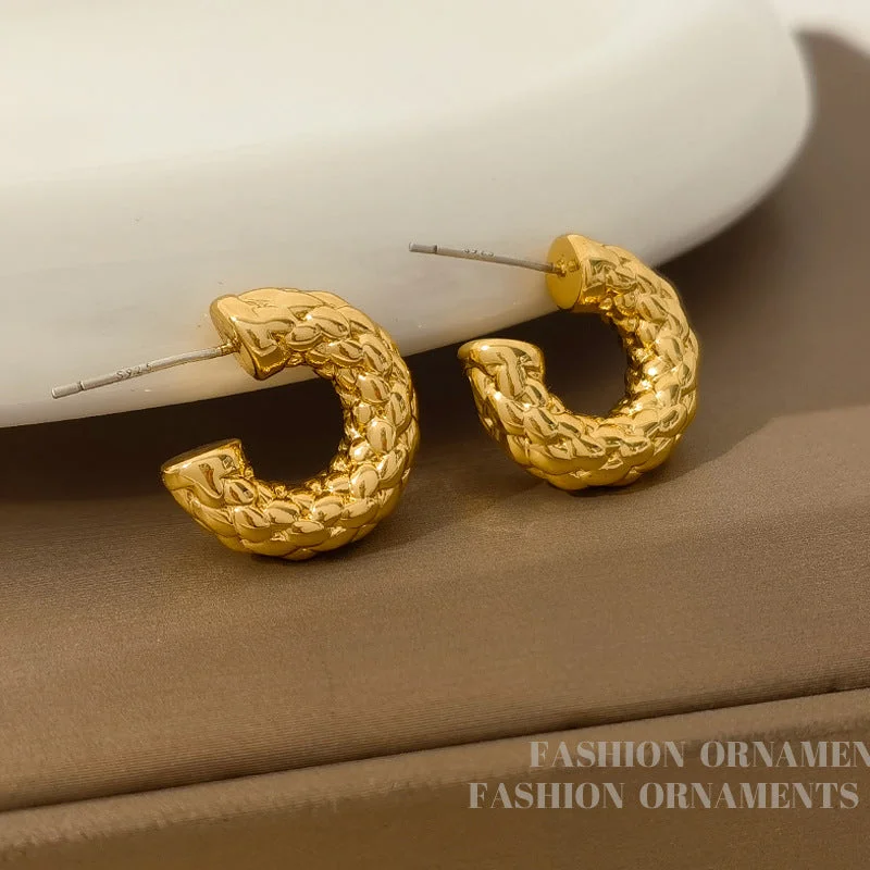 Simple Hoop Earrings-1 Pair Retro C Shape Plating Copper Gold Plated Ear Studs