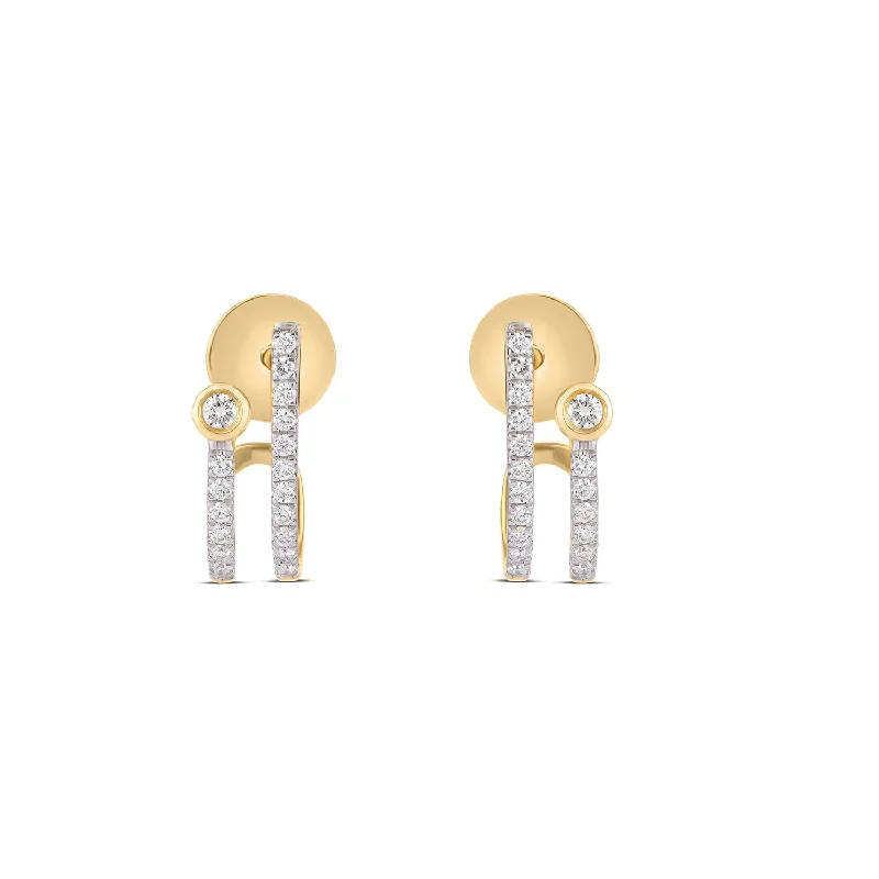 Gold Hoop Earrings-Half Micro Bezel Huggie Earrings