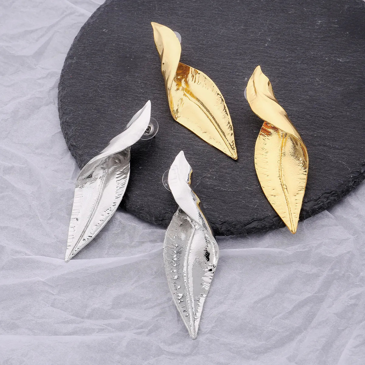 Beautiful Drop Earrings-1 Pair Ins Style Leaf Plating Metal Ear Studs