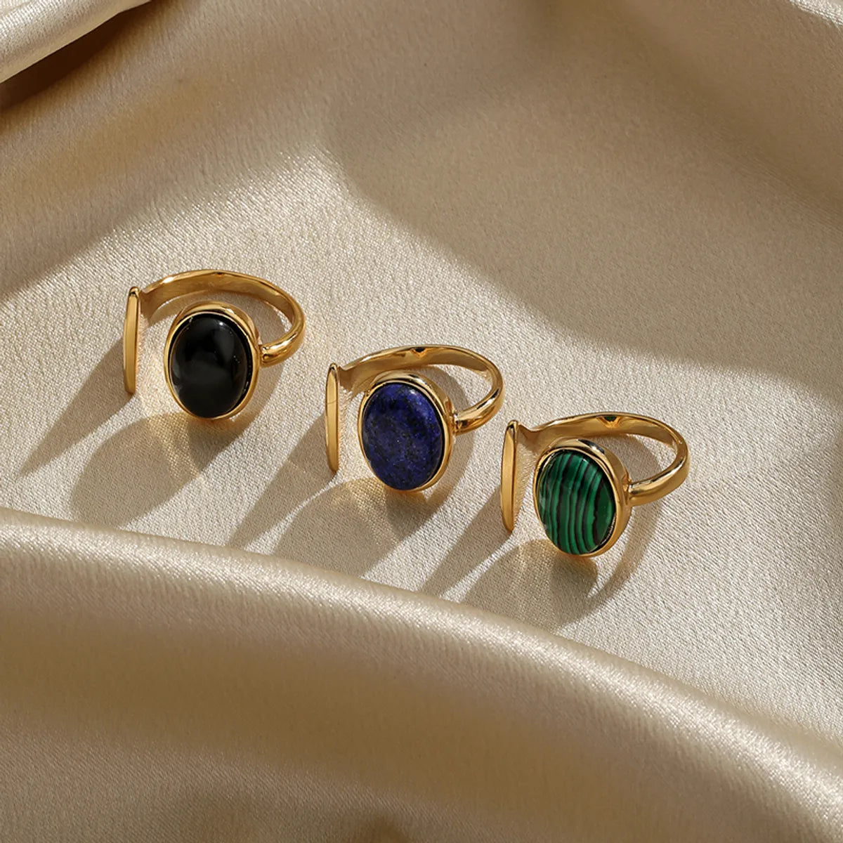 Gemstone Ring for Women-Retro Simple Style Oval Copper Plating Inlay Agate 18k Gold Plated Open Rings