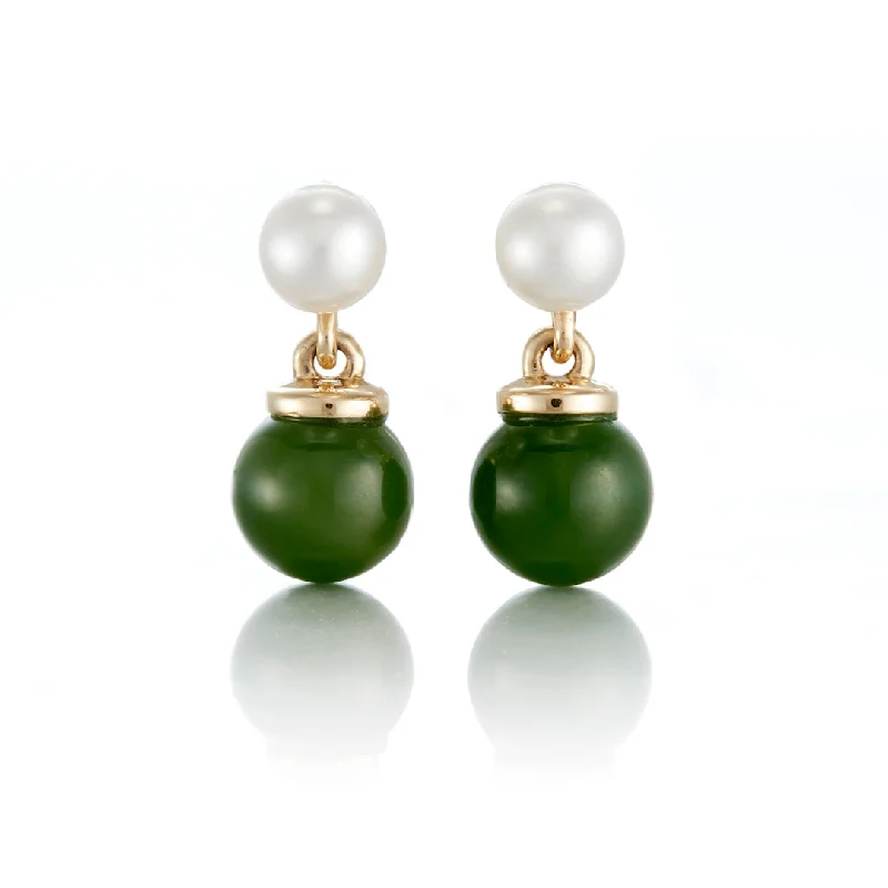 Fashion Earrings for Women-Pearl & Green Nephrite Jade Drop Earrings