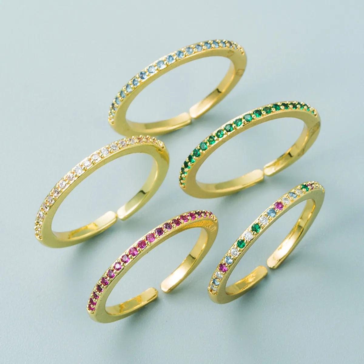 Gold Ring with Emerald-Simple Popular Color Micro-inlaid Zircon Copper Ring Wholesale Gooddiy