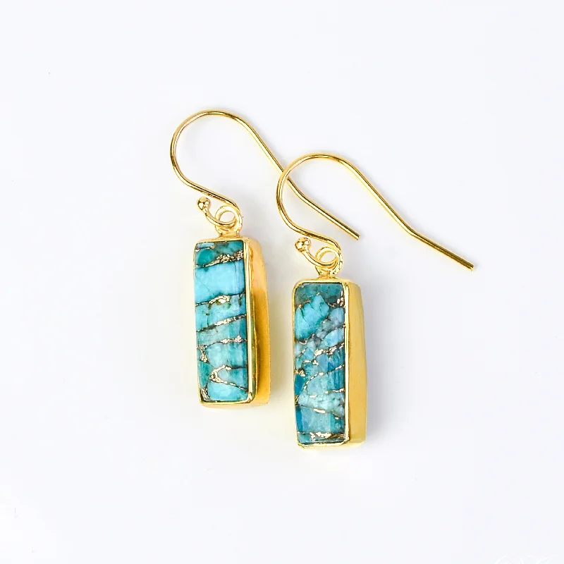 Luxury Diamond Earrings-Copper Turquoise Bar Earrings : December Birthstone : Adira Series