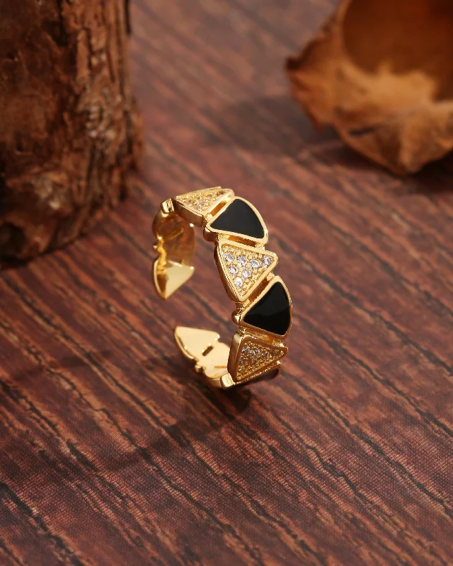 Custom Wedding Ring Set-Modern Style Simple Style Korean Style Triangle Copper Plating Inlay Zircon 18k Gold Plated Open Rings