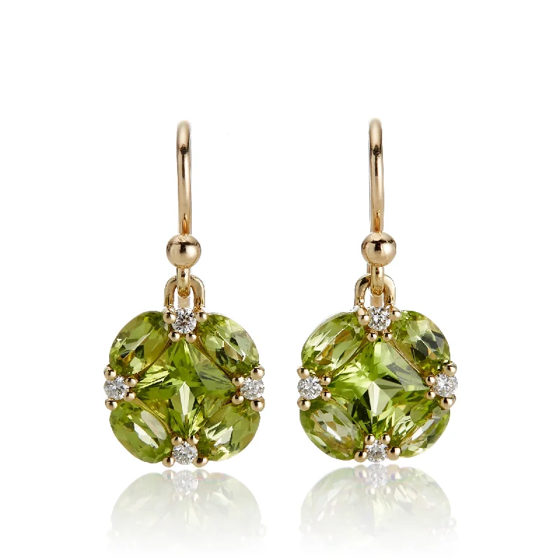 Modern Earrings for Teens-Quadrille Drop Earrings in Peridot & Diamonds