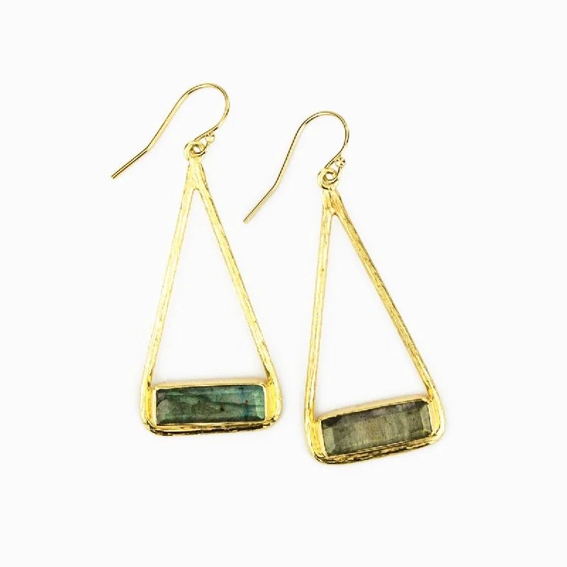 Elegant Stud Earrings-Adira Series | Labradorite Triangle Bar Dangle Earrings, Sterling Silver or Gold Fill, Boho Chic Frame Earrings for Women, Custom Made Birthstone