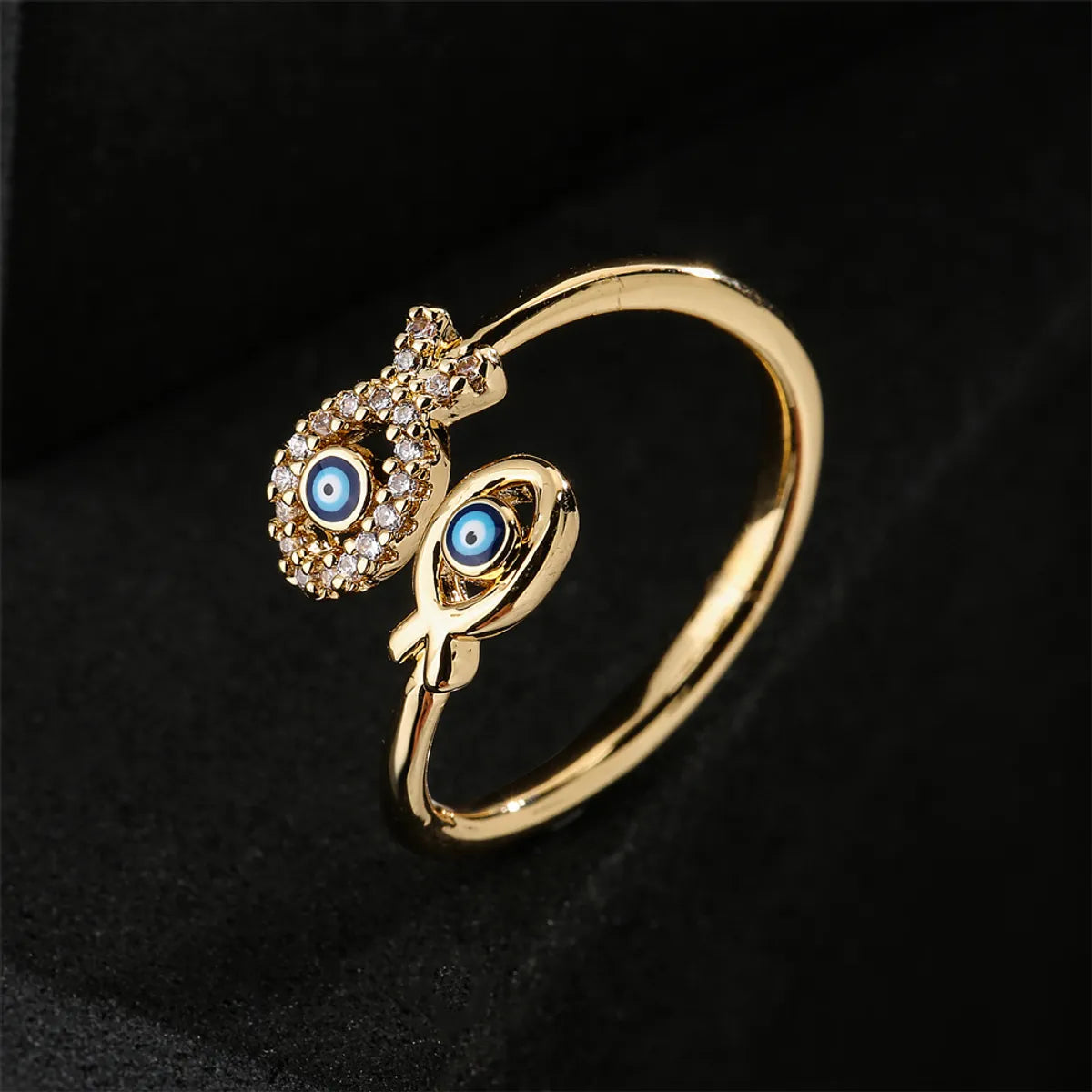 Vintage Engagement Ring Set-Fashion Dripping Oil Devil's Eye Ring Copper Gold Plated Double Fish Design Geometric Open Ring