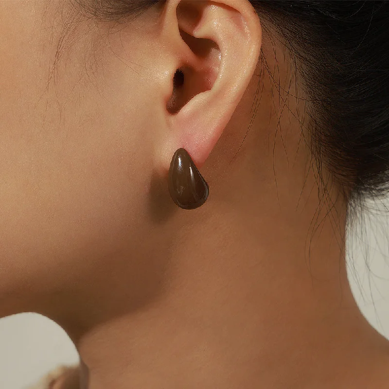 F519-Small Brown Colored Glaze Earrings