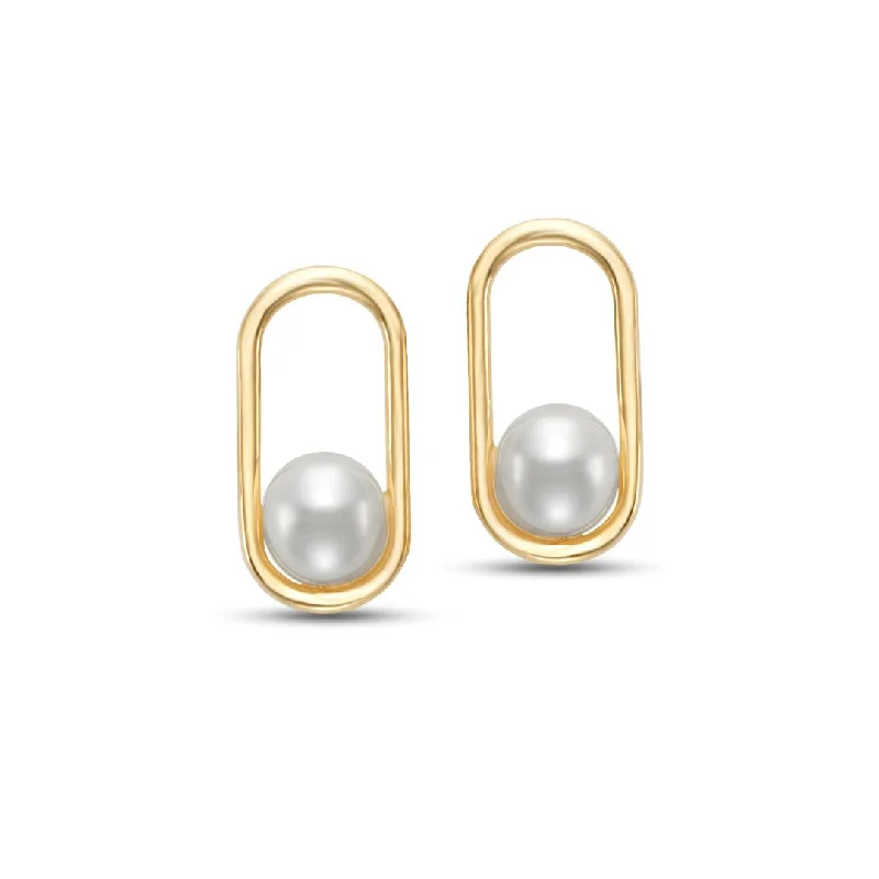 Elegant Gemstone Drop Earrings-4mm Pearl Ellipse Drop Earrings