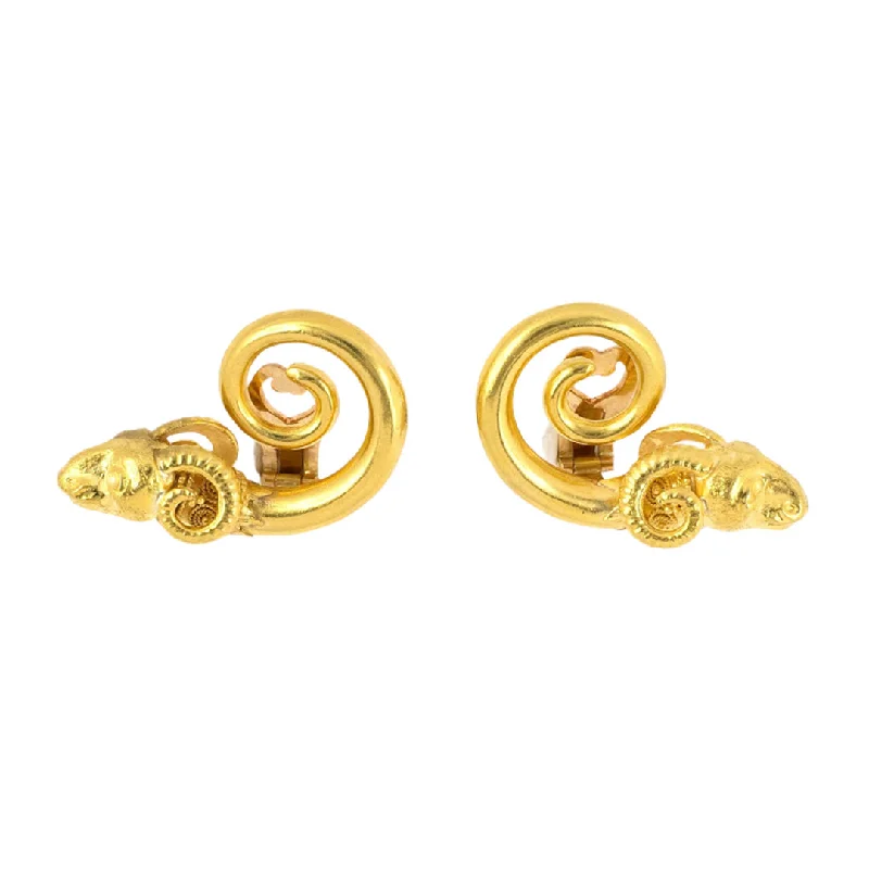 High-End Earrings for Weddings-Lalaounis Carved Rams Head Earrings