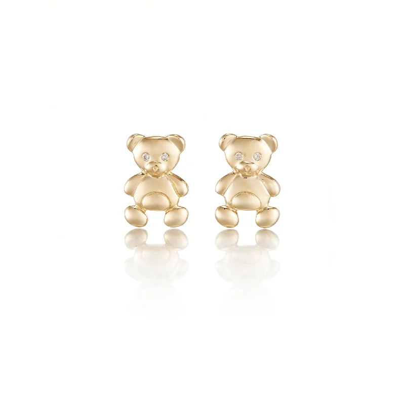 Sparkling Gold Earrings-Child's Bear Stud Earrings