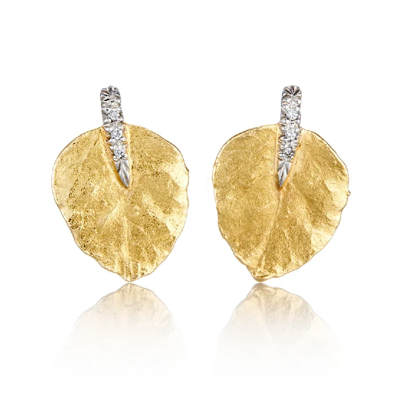 Wedding Earrings with Crystals-Diamond Aspen Leaf Earrings