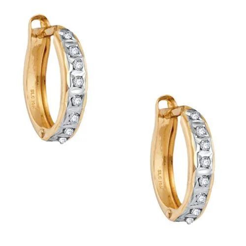 Stylish Dangle Earrings-Diamond Fascination 14KT Yellow Gold 12MM Diamond Accent Hoop Earrings