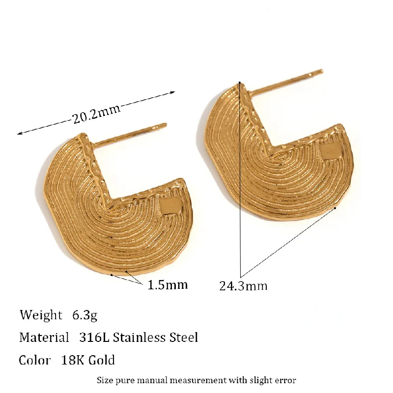 French Irregular Lines Oval Earrings/4-Gold