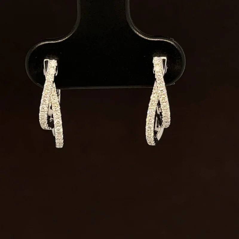 Dazzling Gold Earrings-Diamond 0.20ctw Criss-Cross “X” Hugs Half Hoop Earrings in 18k White Gold - #388 - ERDIA354386