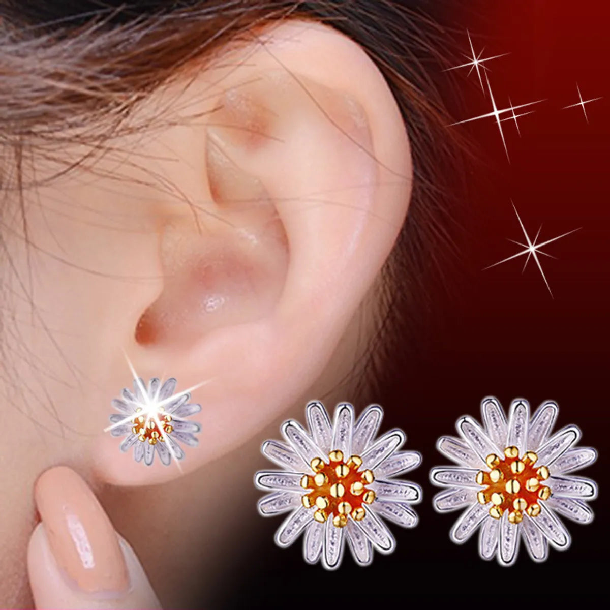 Customizable Wedding Earrings-1 Pair Sweet Chrysanthemum Daisy Copper Patchwork Plating Gold Plated Silver Plated Ear Studs