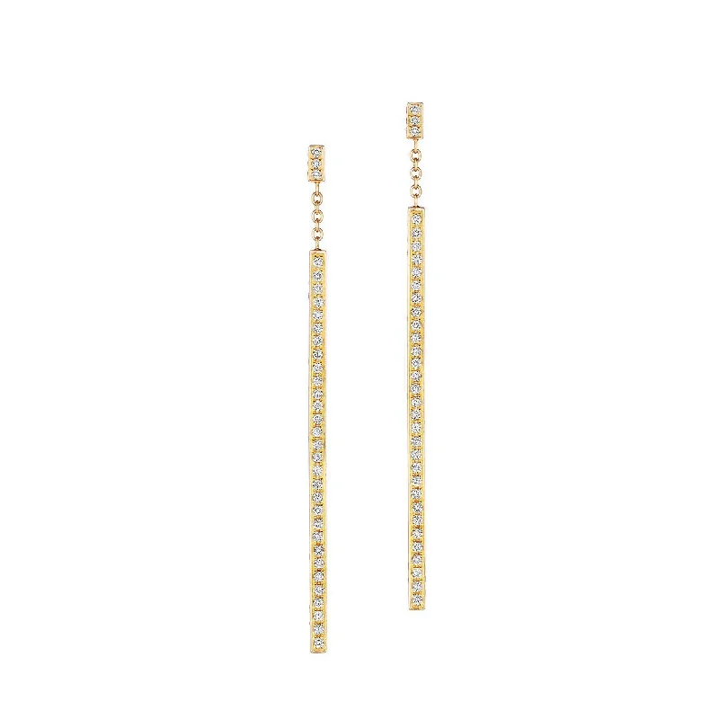 Crystal and Pearl Earrings-Piece Stick Pavé Diamond Earrings