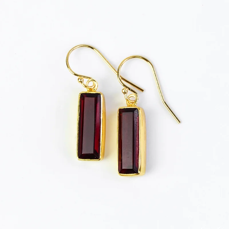 Trendy Dangle Earrings-Garnet Bar Earrings : January Birthstone : Adira Series