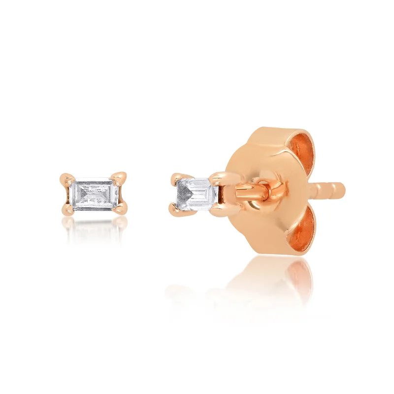 Luxury Drop Earrings for Weddings-Baguette Diamond Studs