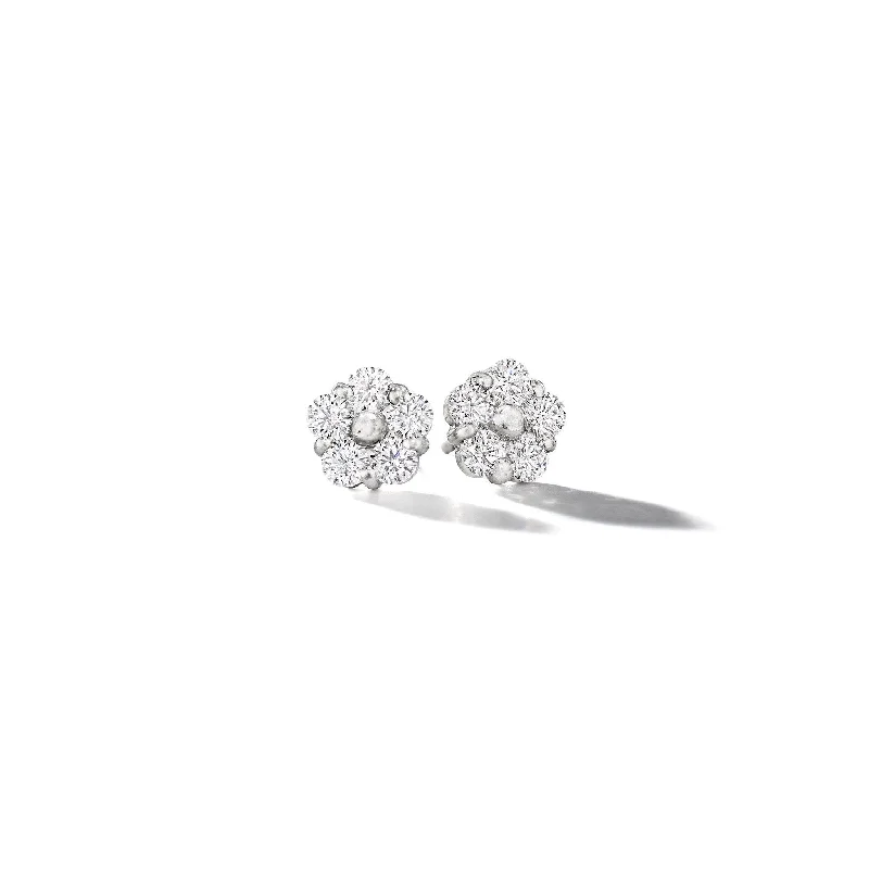 Wedding Jewelry Earrings-Anzia Flower Diamond Studs - Small