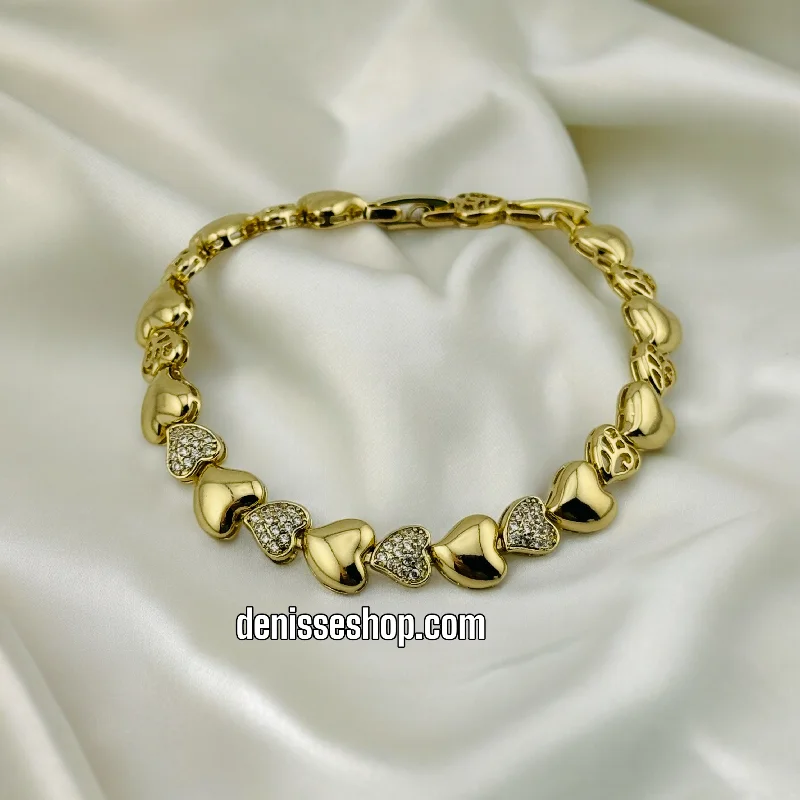 Fashionable Gold Link Bracelet-14K HEART BRACELET BR361