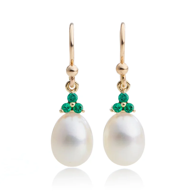 Unique Diamond Earrings-Madison Drop Earrings in Pearls & Emeralds